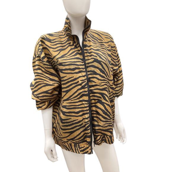 Vintage Selene Sport Paris Women’s Silk Bomber SZ L Animal Print Zipper Pockets - Picture 3 of 6